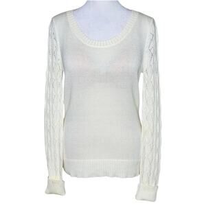 Orb Cream Sweater M Wool Blend Key-Hole Back Open-Knit Sleeves Elevated Basics
